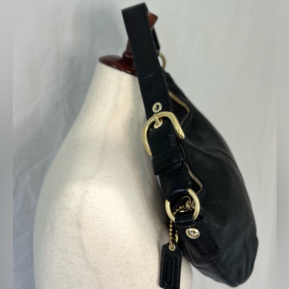 COACH VINTAGE! Black Leather Hobo Bag with Brass Hardware - Picture 6 of 13